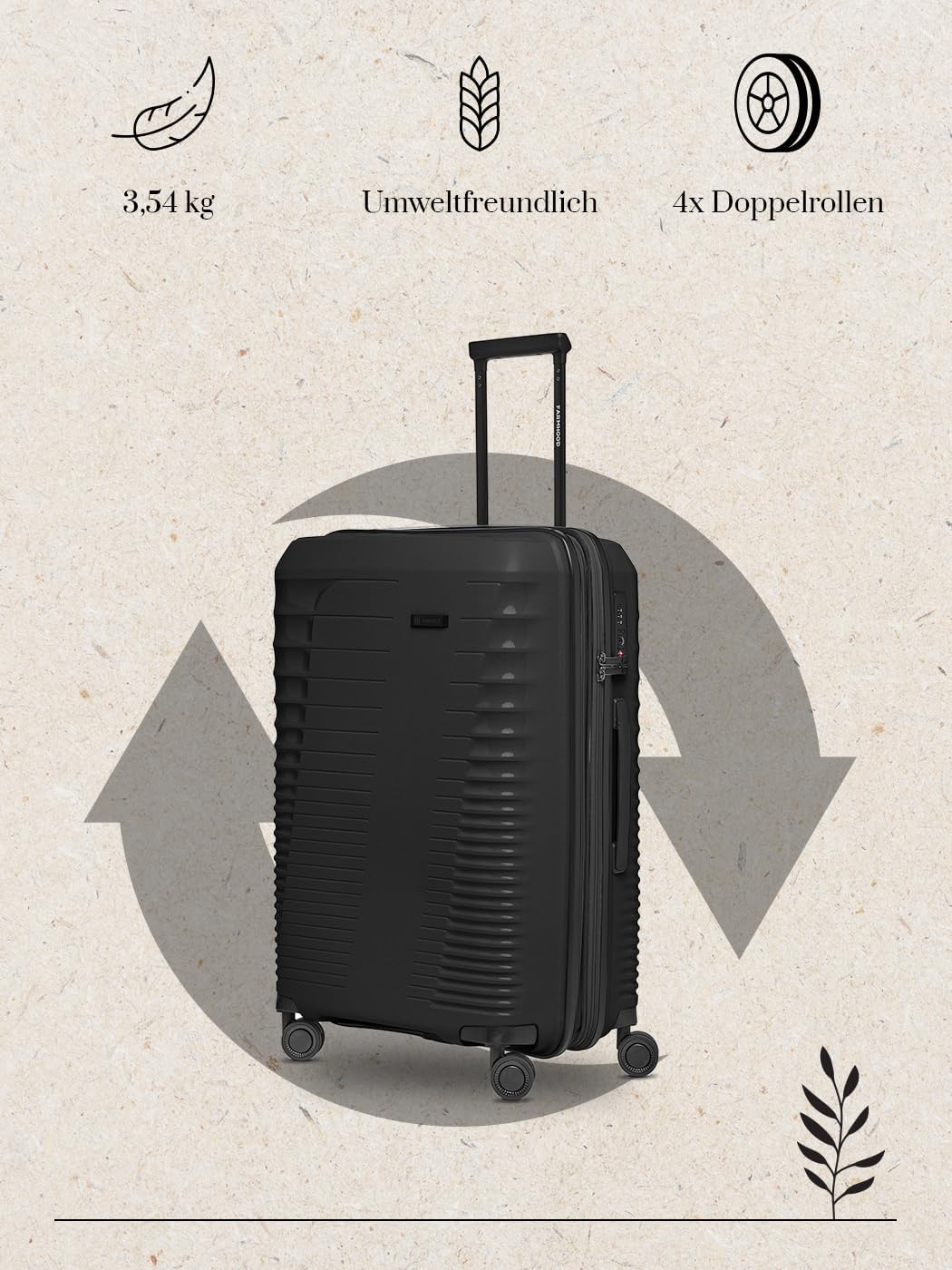 Eco Edition Mittelgrosser Hartschalen Koffer nachhaltig | Trolley 44 x 26 x 67 cm mit Dehnfalte von