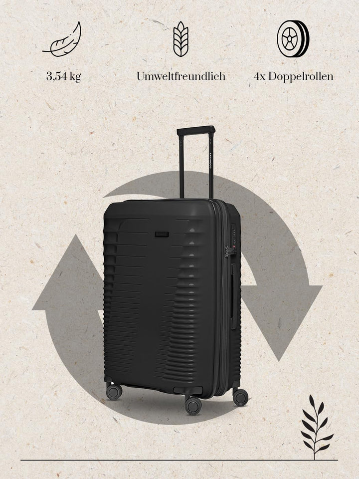 Eco Edition Mittelgrosser Hartschalen Koffer nachhaltig | Trolley 44 x 26 x 67 cm mit Dehnfalte von