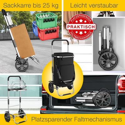 maxVitalis Einkaufstrolley klappbar, Einkaufswagen mit Kühlfach, 3in1 Trolley, Sackkarre & Umhängeta