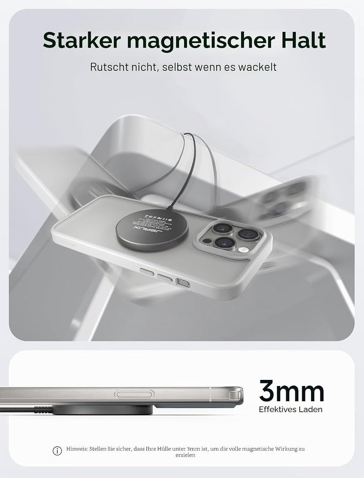 JSAUX 15W Mag-Safe Ladegerät Magnetisches Kabelloses Wireless Charger Pad Induktive Ladestation Komp