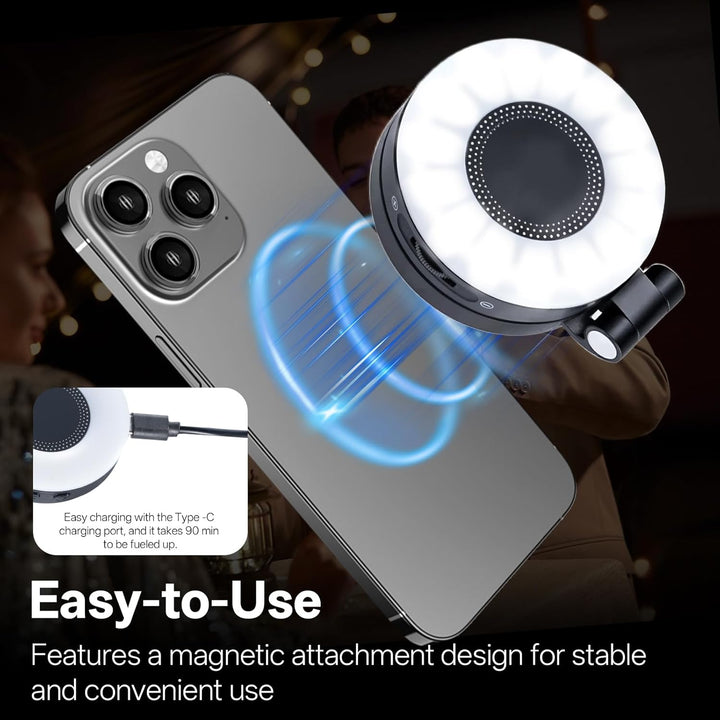 Magnetisches Selfie Licht Handy, Handylicht mit 3 Farbtemperaturen 2500k-9000k, 360° LED Ringlicht H