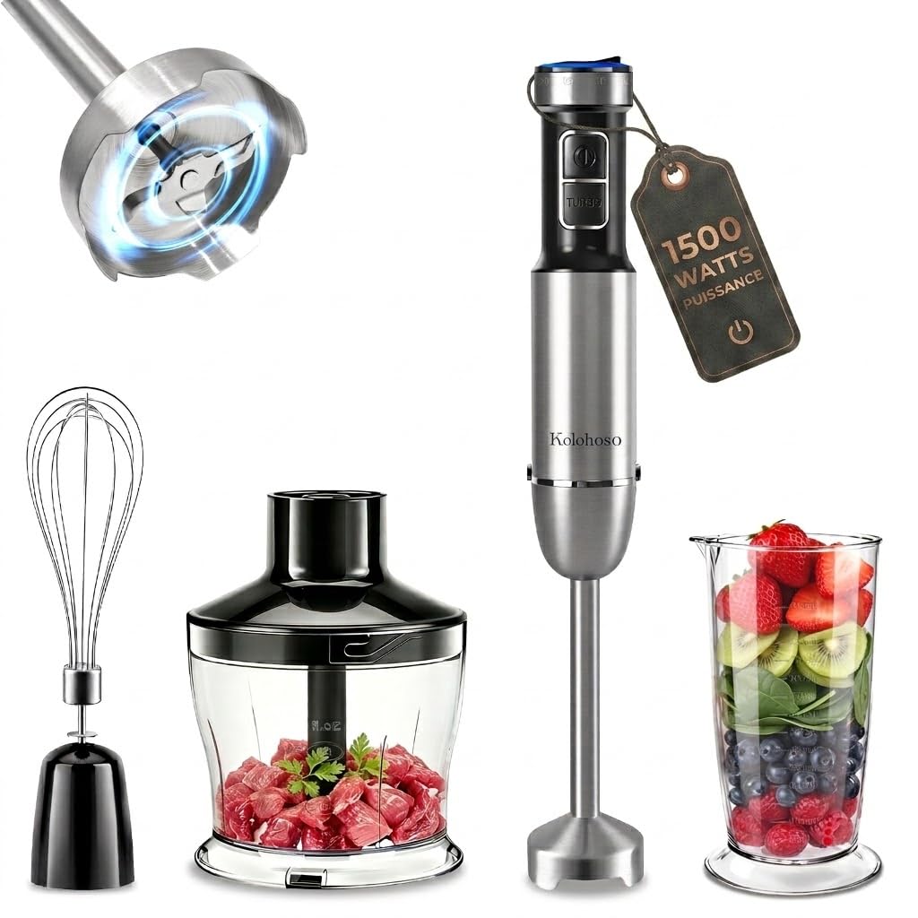 1500W Stabmixer, 4-in-1 Pürierstab, 25 Geschwindigkeitsstufen &amp; Turbo-Stabmixer Set mit Schneebesen,