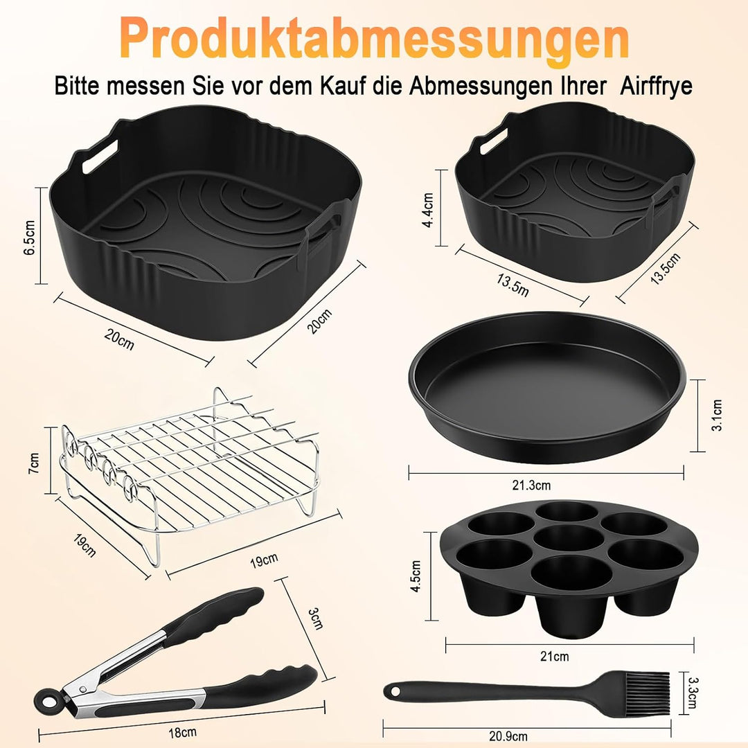 8 Stück Airfryer Zubehör Set für Ninja CRISPi FN101EU &amp; CRISPi Pro | Enthält 2 Silikonkörbe Insert 1