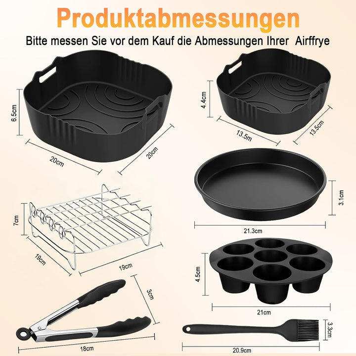 8 Stück Airfryer Zubehör Set für Ninja CRISPi FN101EU &amp; CRISPi Pro | Enthält 2 Silikonkörbe Insert 1