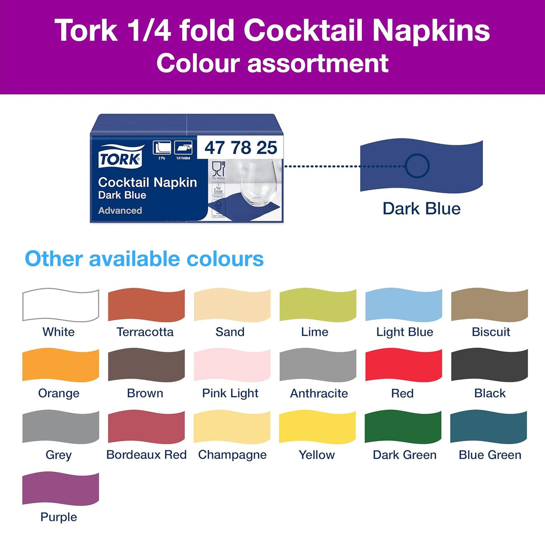 Tork 477825 Cocktailservietten Dunkelblau / Cocktail Serviette in Advanced Qualität mit 1/4 Falz / 1
