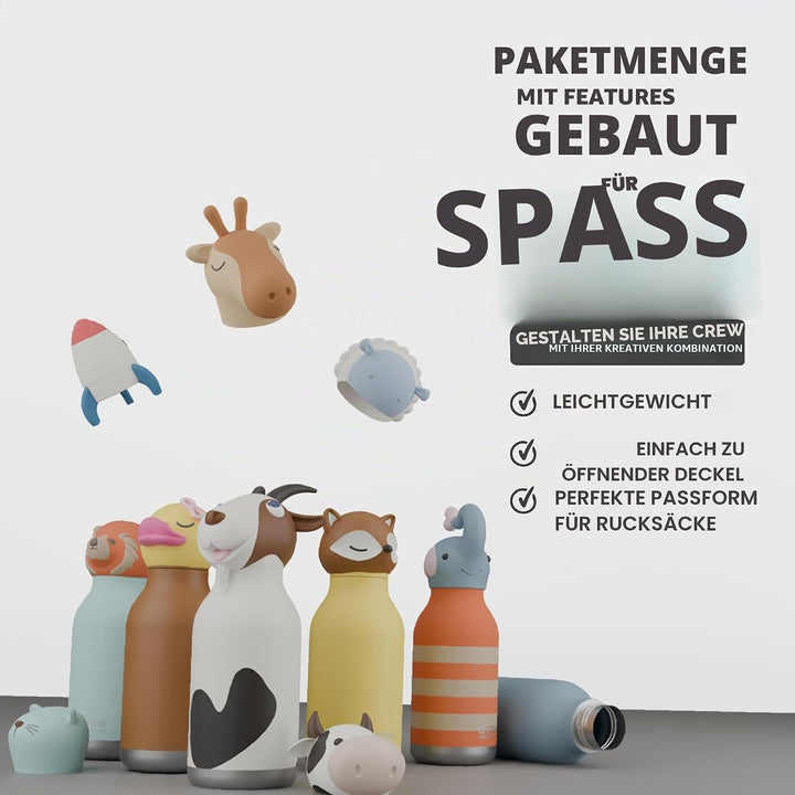 ASOBU Bestie Kindertrinkflasche mit Strohhalm – Isolierte Edelstahlflasche 420ml mit Schafskopf – Au