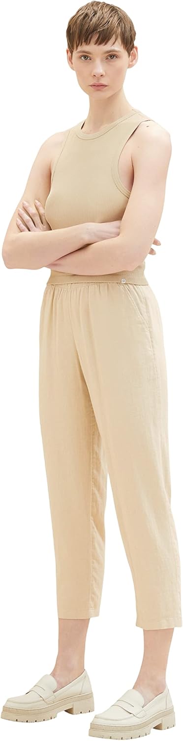 TOM TAILOR Denim Damen Tapered Stoffhose aus Leinen XXL 31700 - Dusty Sand Beige, XXL 31700 - Dusty