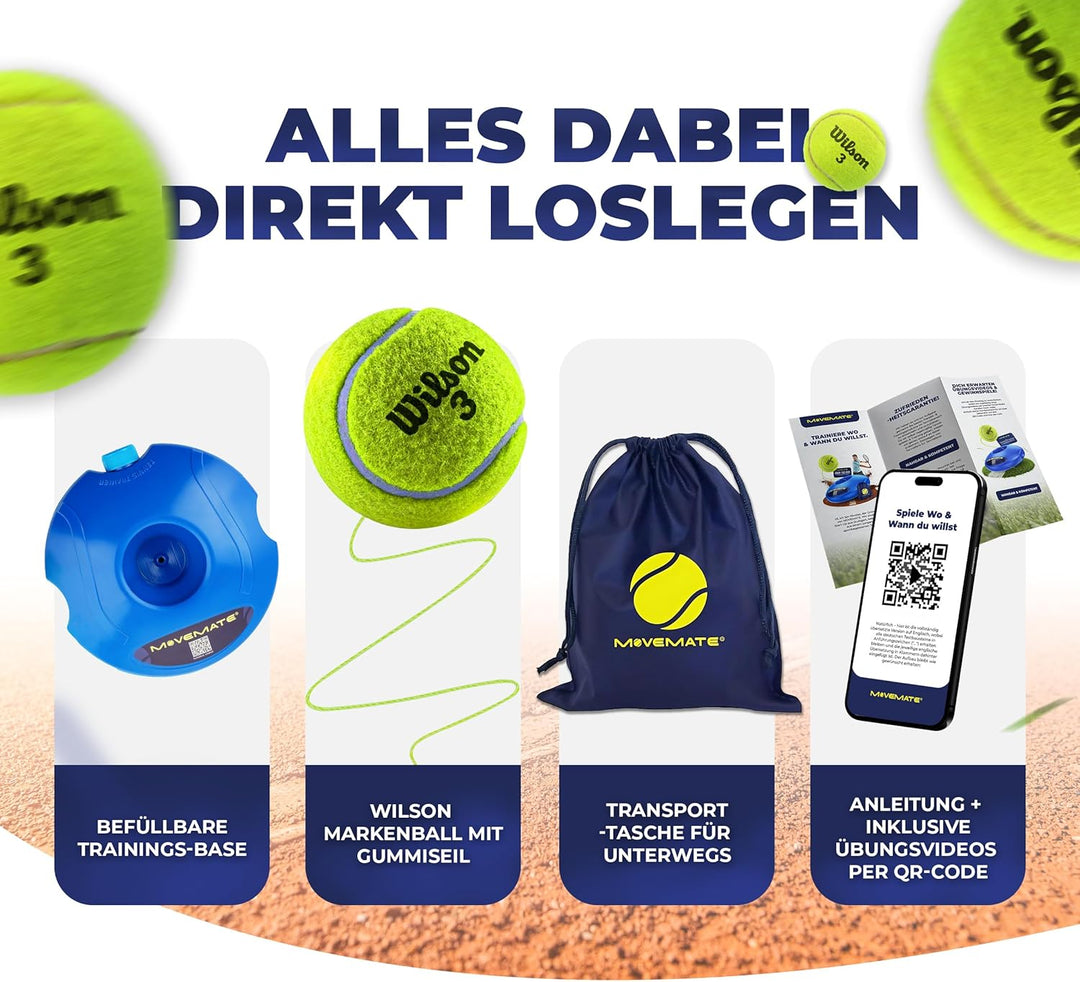 MOVEMATE Tennis-Trainer Set mit Wilson® Tennisball | innovatives Ballspiel für Draussen, im Garten,