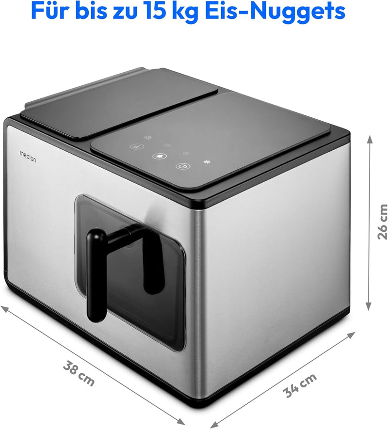 MEDION Eiswürfelmaschine (Nugget Eiswürfel, Crushed Ice, perfekt für Getränke & Cocktails, 2 Liter T