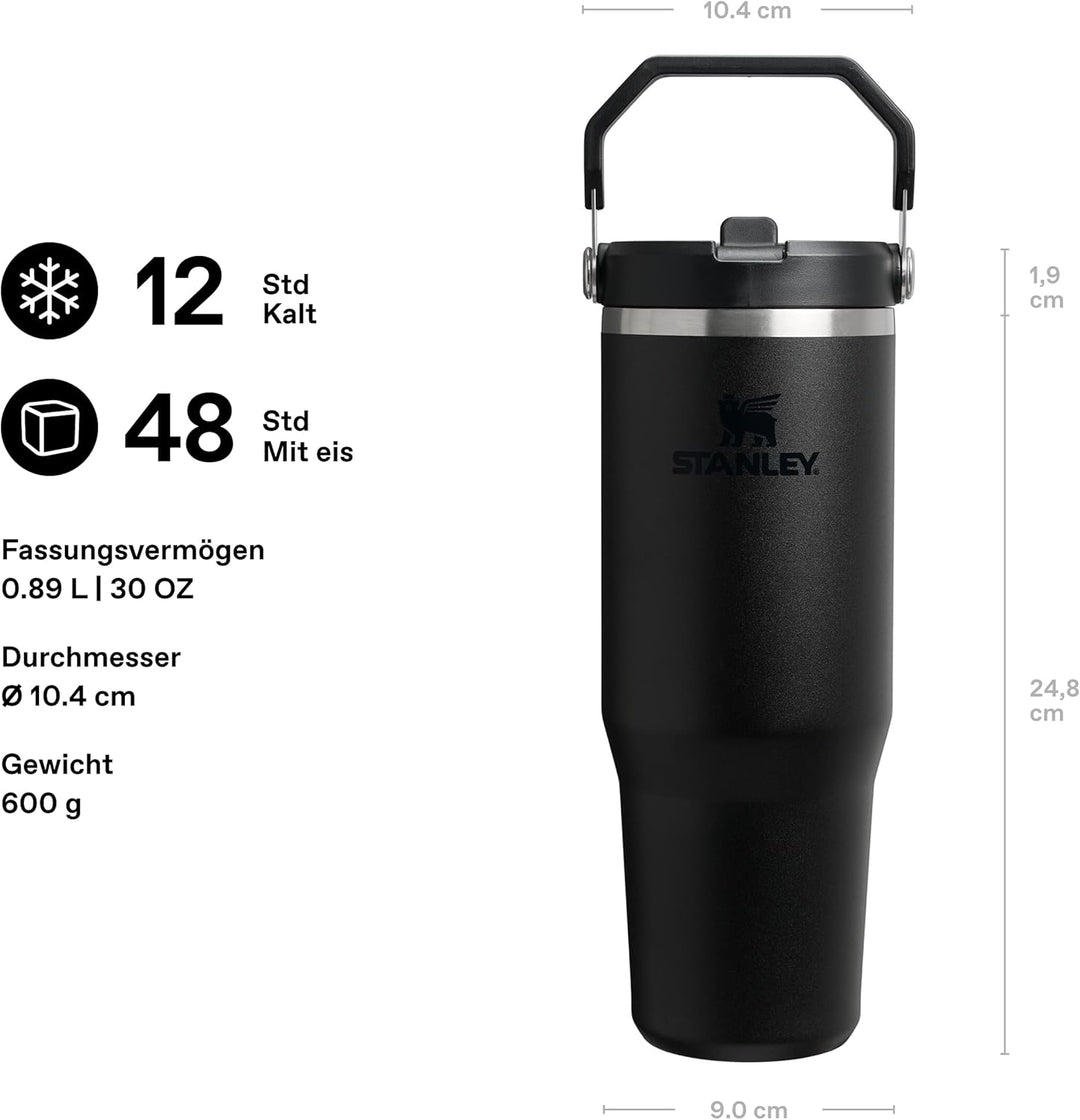 Stanley 1913 Flip Straw Tumbler 0.89L - Black | Kühlt 12+ Std. - Auslaufsicher - BPA-frei - Spülmasc