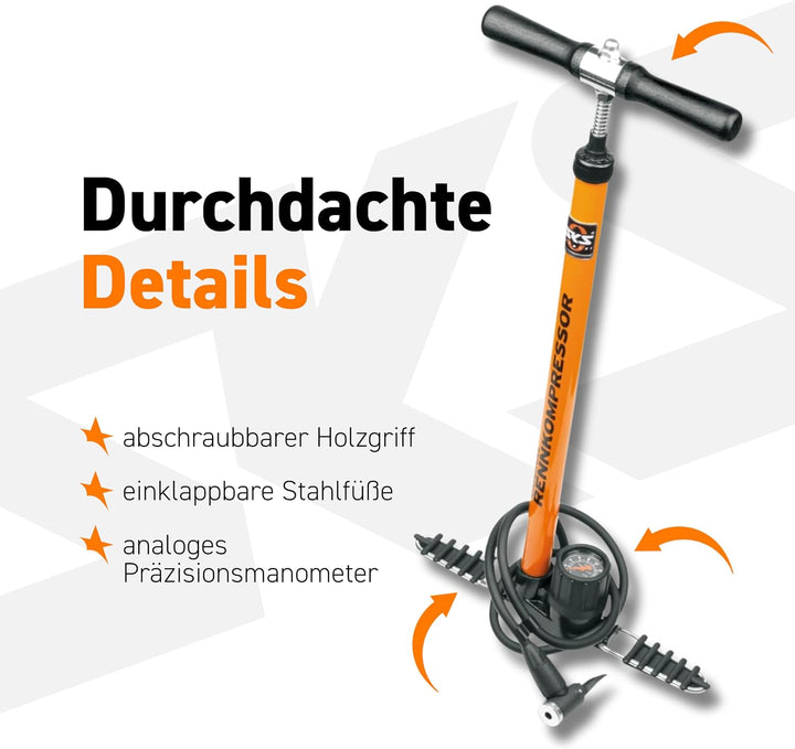 SKS GERMANY RENNKOMPRESSOR E.V.A. Standpumpe (Luftpumpe für alle Ventilarten, Präzisions-Manometer,