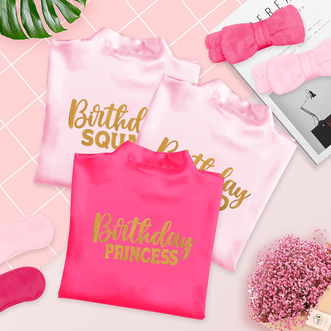 10 Stück Geburtstags-Roben-Set für Mädchen – Satin-Kimono mit Birthday Princess & Birthday Squad + 1