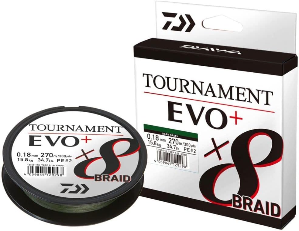 Daiwa Tournament X8 Braid EVO+ 270m Dunkelgrün geflochtene Angelschnur 270m/0.26mm, 270m/0.26mm