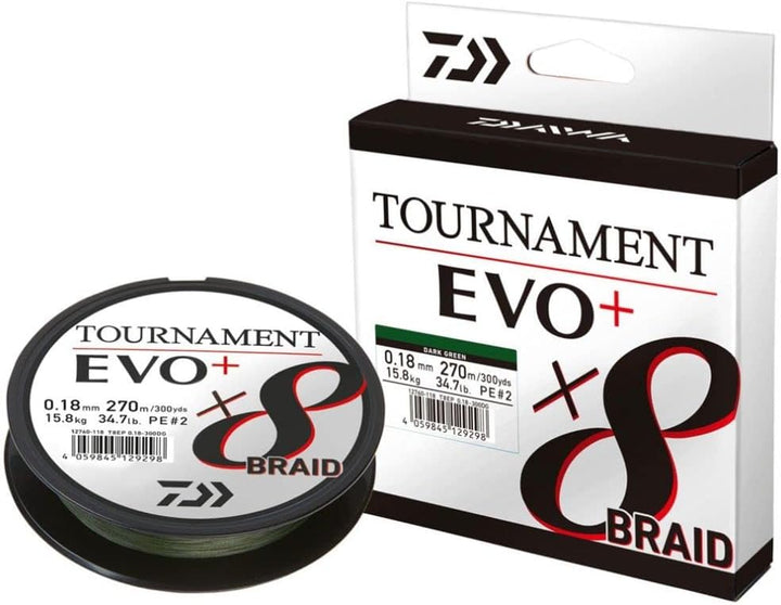 Daiwa Tournament X8 Braid EVO+ 270m Dunkelgrün geflochtene Angelschnur 270m/0.26mm, 270m/0.26mm