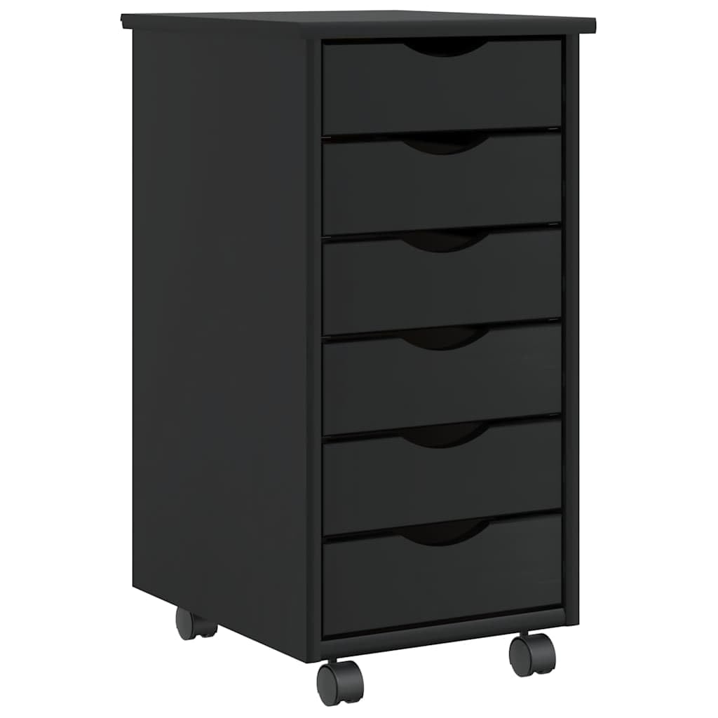 vidaXL Rollschrank mit Schubladen MOSS Schwarz Massivholz Kiefer, Kommode, Schubladenschrank, Schrei