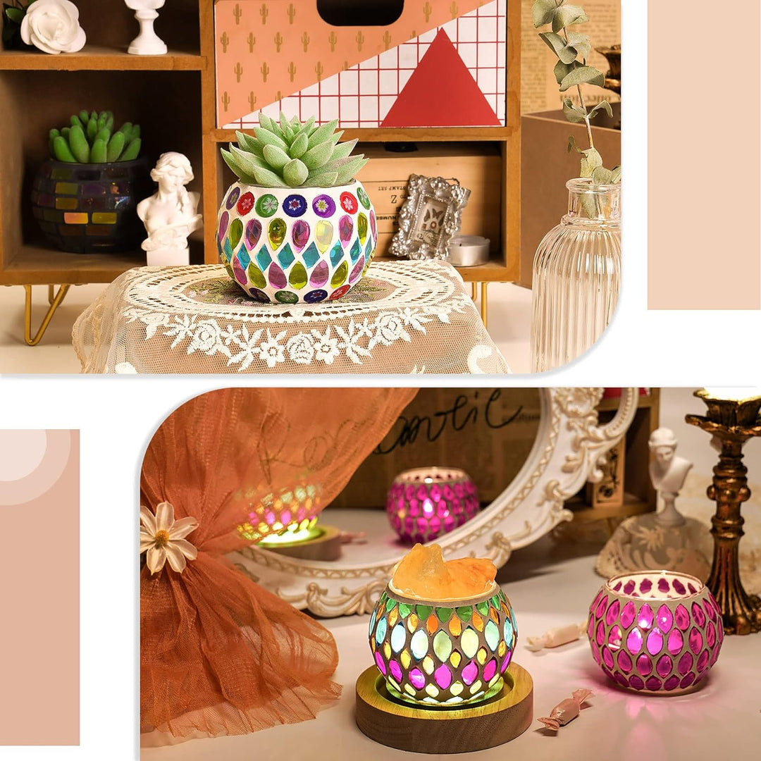 Toptime Teelichthalter 6er Set, Mosaik Glas Kerzenständer Bunte Handgefertigte Kerzenhalter, Romanti