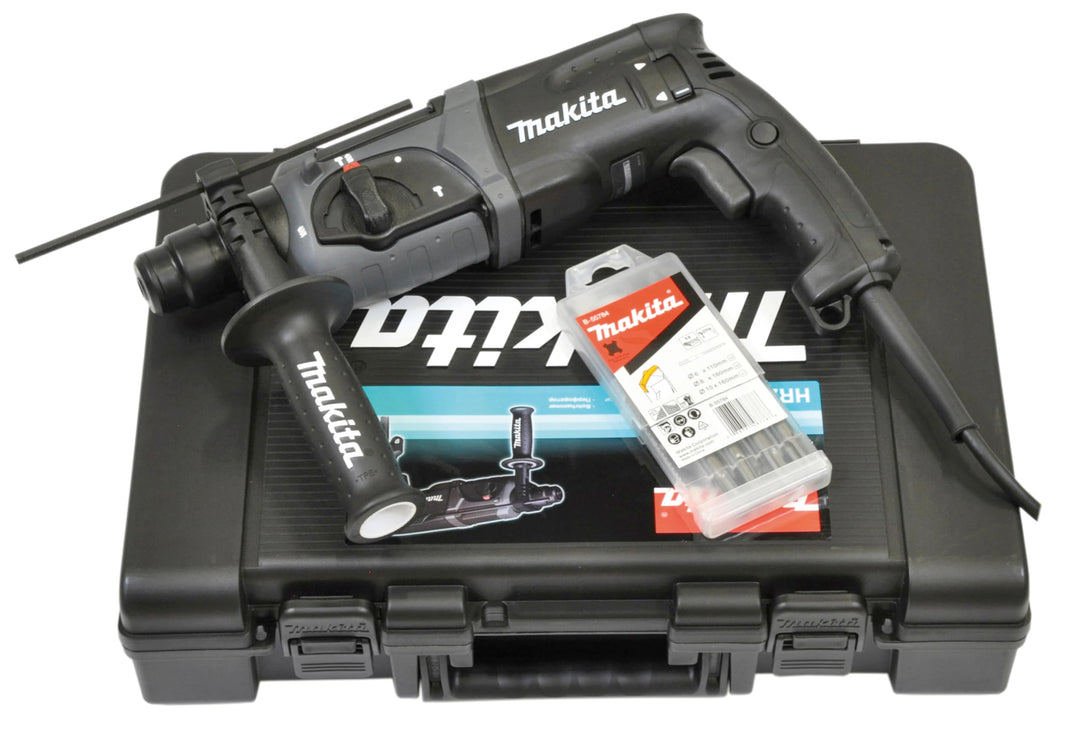 Makita HR2470BX40 Kombihammer inklusiv SDS-PLUS Bohrer-Set im Transportkoffer, 780 W, 230 V, Black E