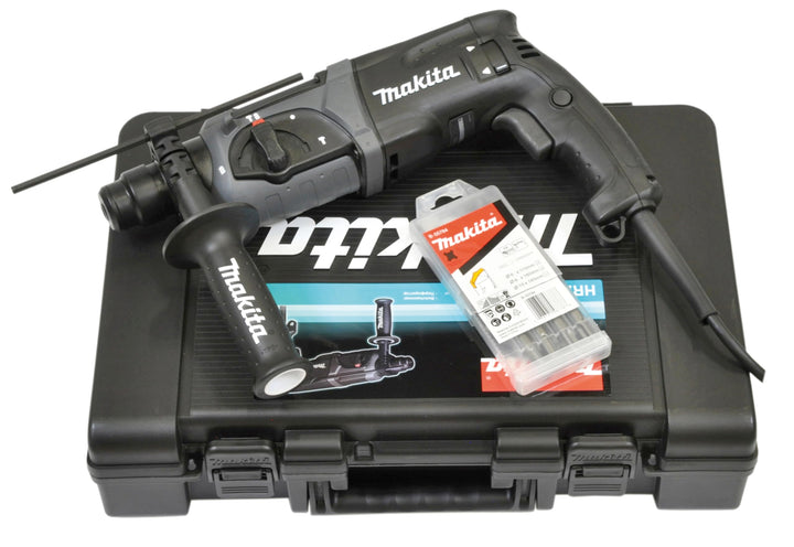 Makita HR2470BX40 Kombihammer inklusiv SDS-PLUS Bohrer-Set im Transportkoffer, 780 W, 230 V, Black E