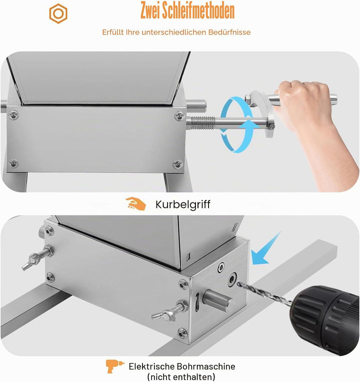 4L Manuelle Getreidebrecher, 2 Rollen Verstellbare Malzmühle 8lbs/min Getreidemühle Getreidemahlmasc