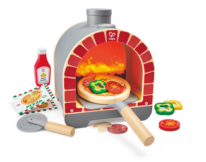 Hape Pizzaofen mit realistischen Brennholzeffekt und passenden Geräuschen – Rollenspiel-Kochset mit
