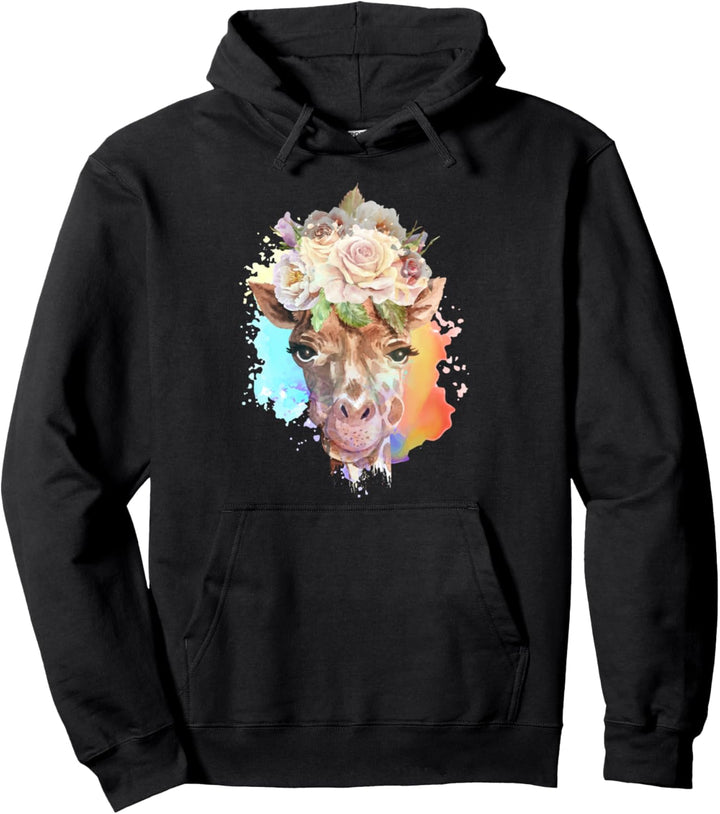 Floral Giraffe Spring Nature Aesthetic Pullover Hoodie