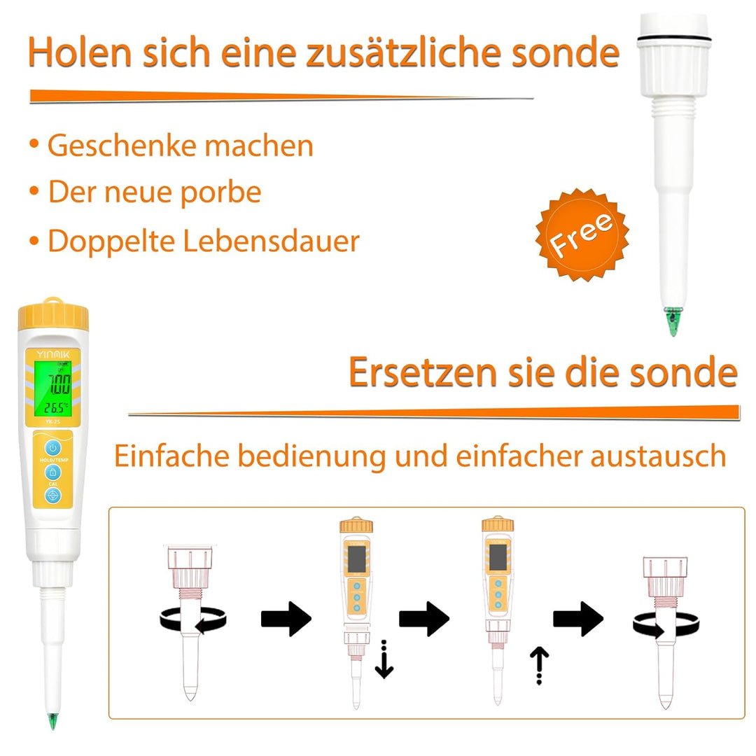 YINMIK pH Messgerät für Lebensmittel und Wasser, Präzises Digitales pH Meter für Fleisch, Käse, Saue