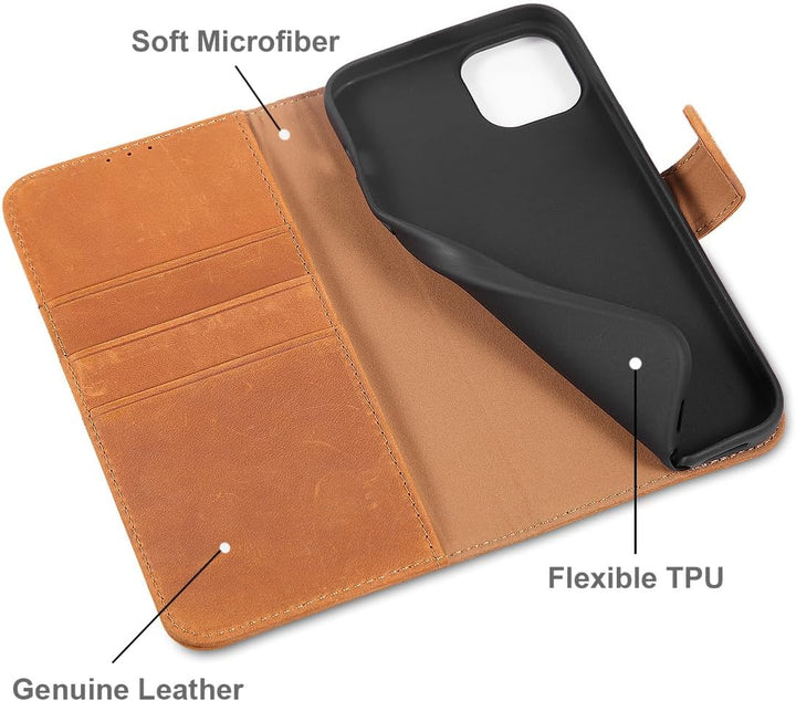 LENSUN Echtleder Hülle für iPhone 15 Plus, Handyhülle [Premium Echtes Leder][Magnetverschluss][RFID