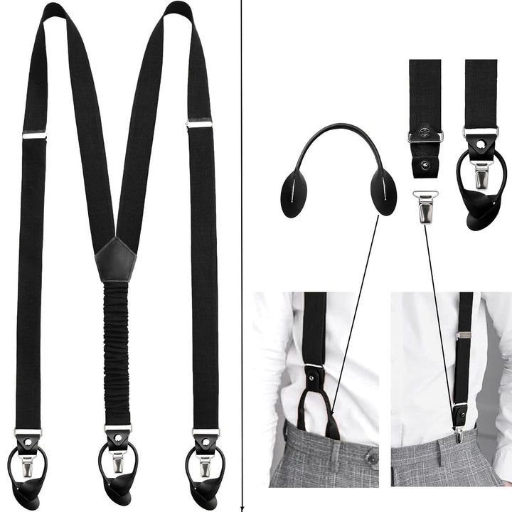 Leinen Accessoires SET: Fliege und Hosenträger Hosenträger mit Leder für Herren. Fliege Bereits gebu