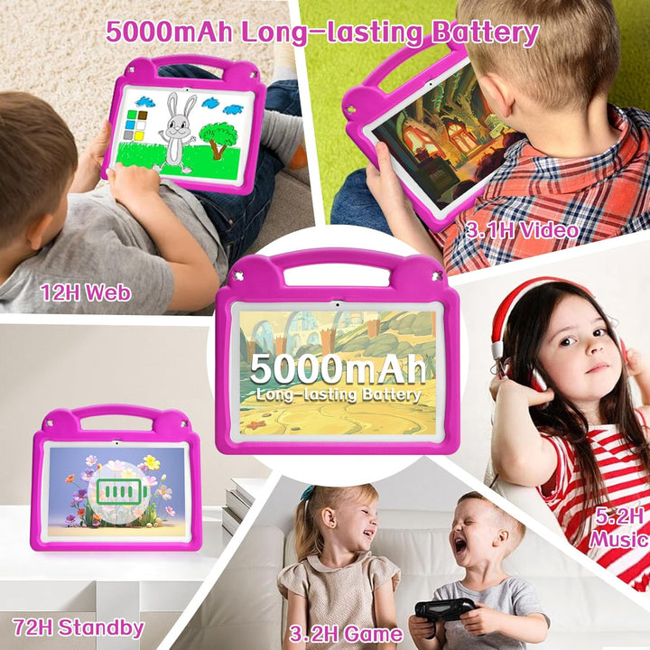 Kids Tablet 10.1 Zoll, Android Tablet für Kinder, Android 15, 1280x800 Display, Octa-Core CPU, 8GB+6