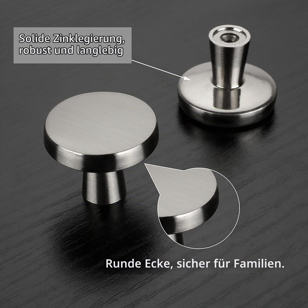 LONTAN 20 Stück Möbelknöpfe edelstahl Schrankknöpfe Rund Knöpfe Schrank Silber Schubladenknöpfe Möbe