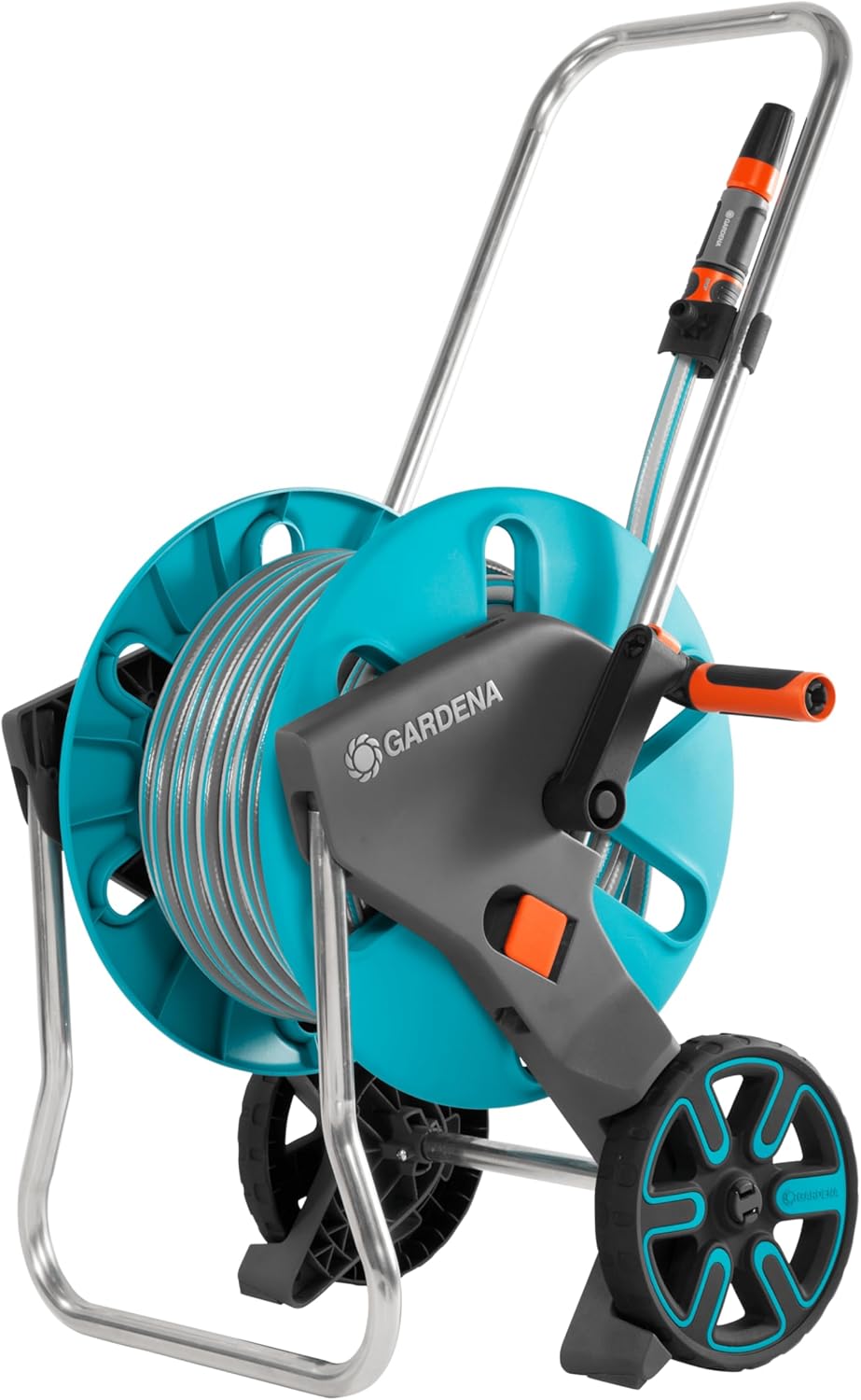 Gardena CleverRoll M Set: Schlauchwagen mit 20 m Classic-Schlauch und Spritze und Clipbefestigung zu