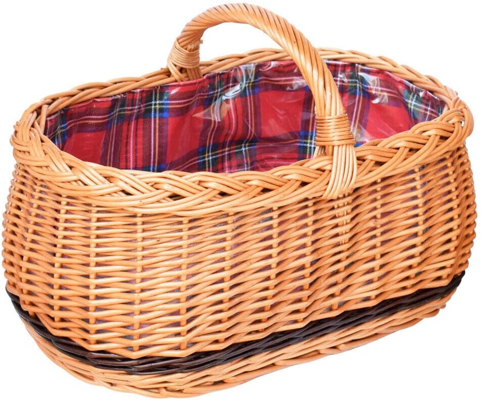 Kleiner Einkaufskorb/Autokorb aus Weide mit Henkel, Stoffeinlage und Schutzfolie in Schottenkaro gef