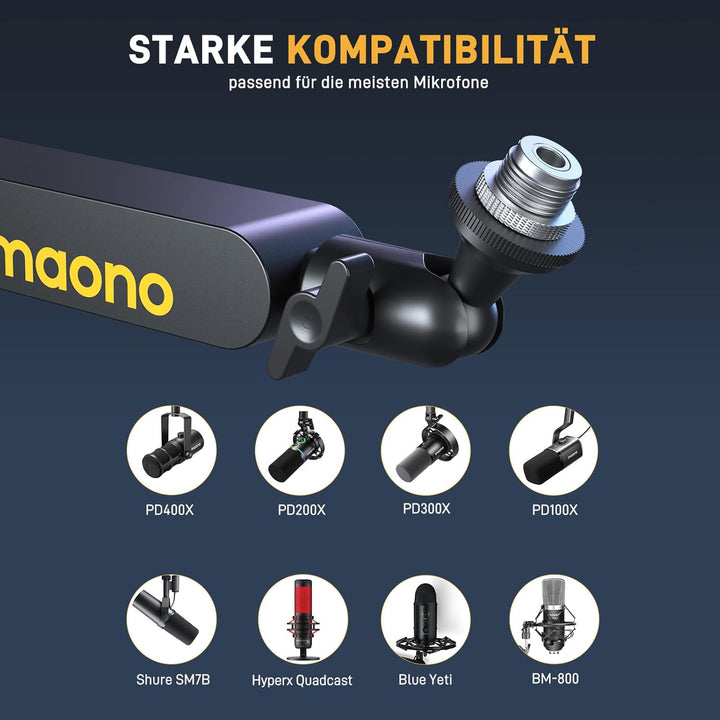 MAONO Mikrofon Arm – Low Profile Mic Arm mit Kabelkanälen für aufgeräumten Arbeitsplatz. Mit Tischkl