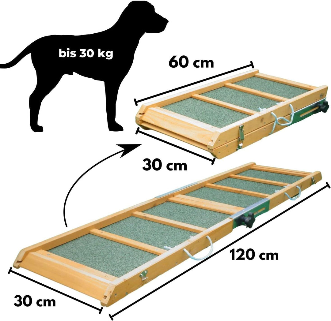 Klappbare Hunderampe, gelenkschonende Kofferraumrampe aus Holz, Auto Einstiegshilfe für Hunde, Katze