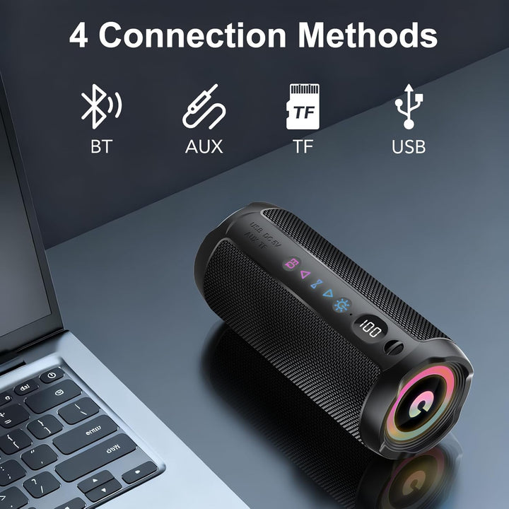 Bluetooth Lautsprecher mit Licht, Bluetooth 5.4 Musikbox,30W Dual Lautsprecher, LED Anzeige & 30 Std
