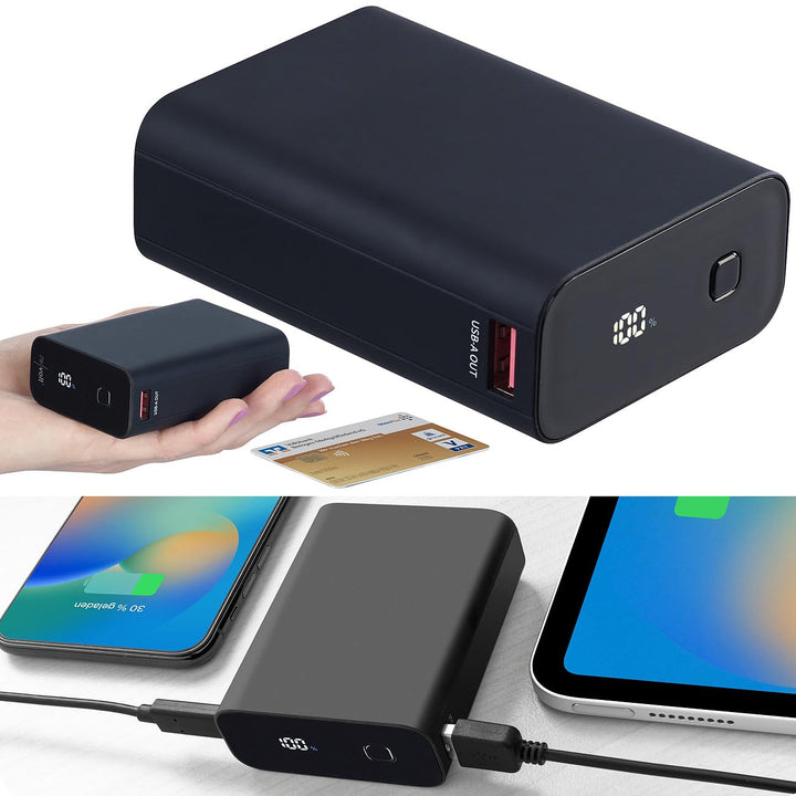 revolt USB Powerbank: Ultrakompakte Powerbank im Kreditkarten-Format, 20.000mAh, LED-Display (Mini-P