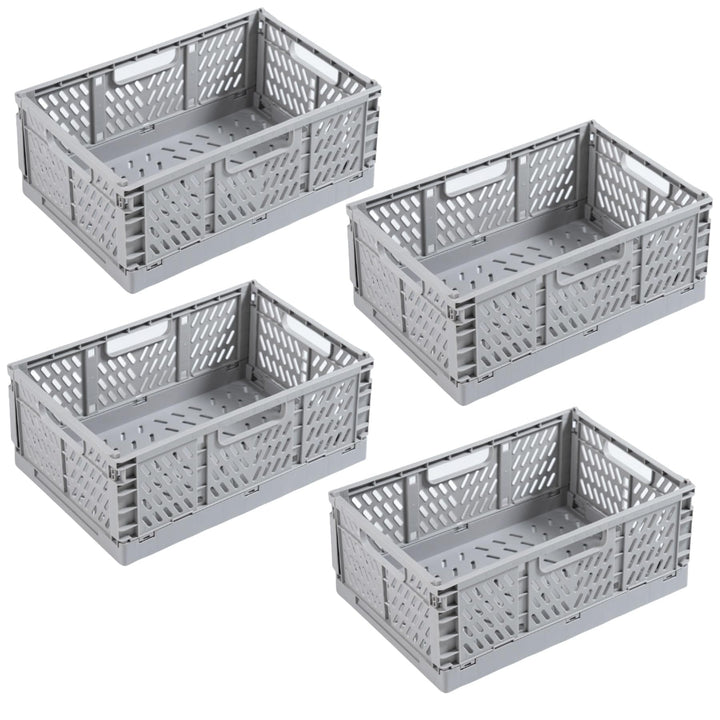 4 Stück Grau Klappbox 22×15×9cm,Klappkiste Körbe Aufbewahrung Zusammenklappbarer Tragbar Aufbewahrun