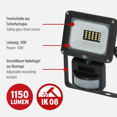 Brennenstuhl LED Strahler JARO 1060 P (LED Wandstrahler für aussen IP65, 10W, 1150lm, 6500K, mit Bew