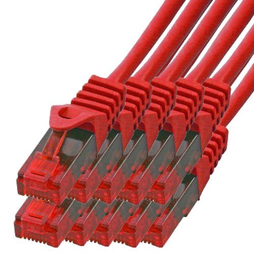 BIGtec - 10 Stück - 25m Gigabit Netzwerkkabel Patchkabel Ethernet LAN DSL Patch Kabel rot (2x RJ-45