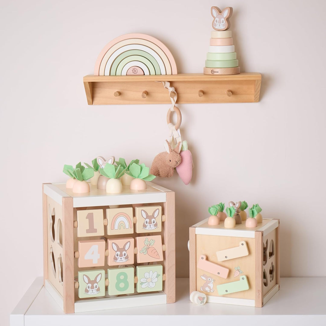 Bieco Motorikwürfel Hase Fine XXL nachhaltiges Holz FSC® | Spielwürfel Baby | Motorikwürfel ab 1 Jah