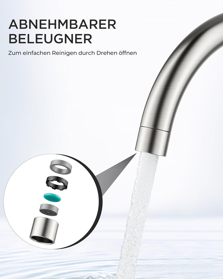 FORIOUS Wasserhahn Küche, Mischbatterie Armatur, Edelstahl, 360° Schwenkbar, Einhebel-Warm- und Küch
