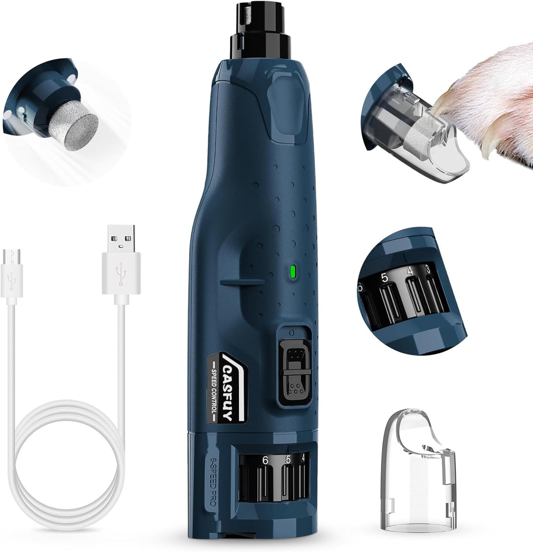 Casfuy Krallenschleifer für Hunde - (45 dB) 6-Gang-Haustier-Krallenschleifer mit 2 LED-Lichtern für