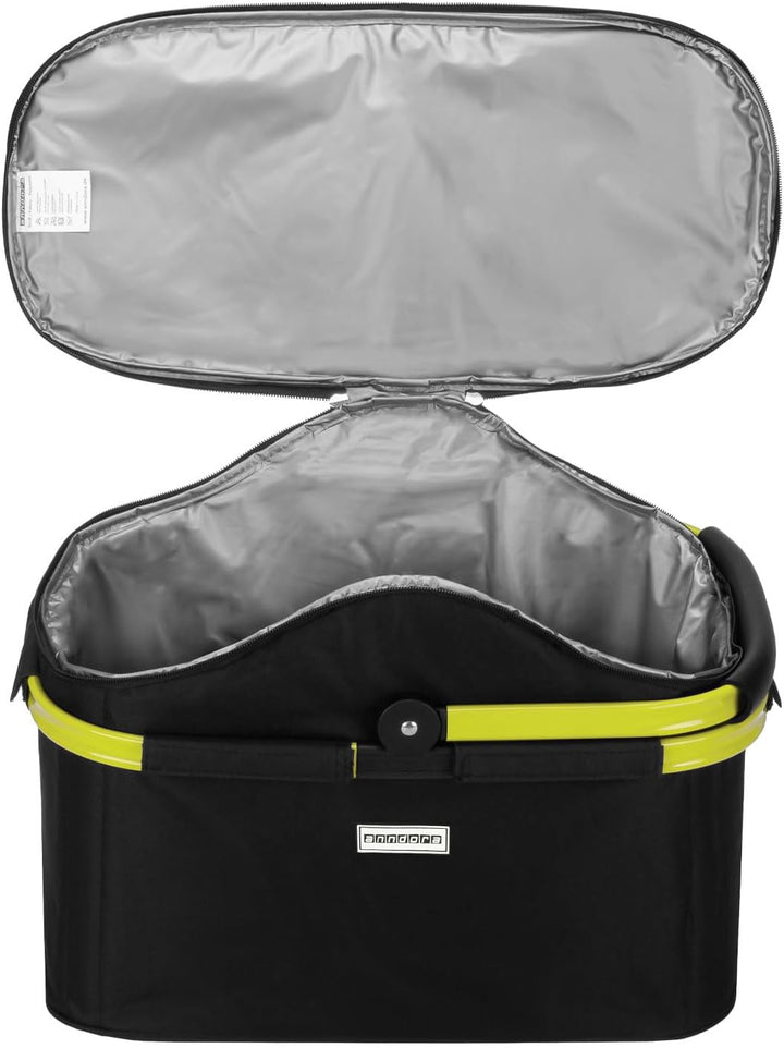 anndora Einkaufskorb 25 Liter ISO Picknick Kühlkorb Schwarz - Rahmen Limette Iso: Schwarz Rahmen Lim