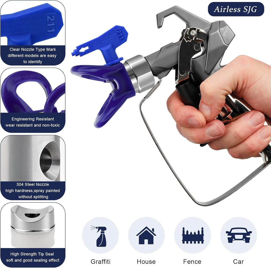 Airless SJG 10 Stück Airless Düse mit Spitzendichtung, Reversible Sprühspitzen, Airless-Sprühdüsen,