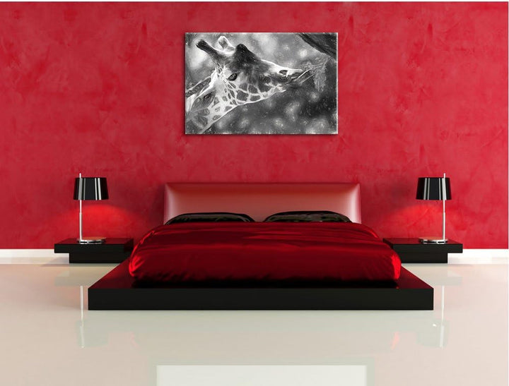 Pixxprint fressende Giraffe als Leinwandbild/Grösse: 100x70 cm/Wandbild/Kunstdruck/fertig bespannt,