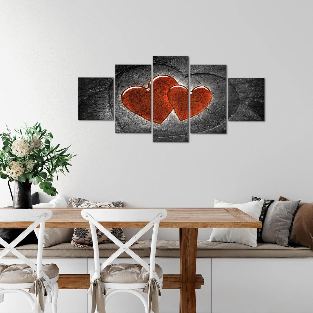 Runa Art Wandbilder Herzen Holz 5 Teilig Bild auf Vlies Leinwand Deko Wohnzimmer Schlafzimmer Holzop