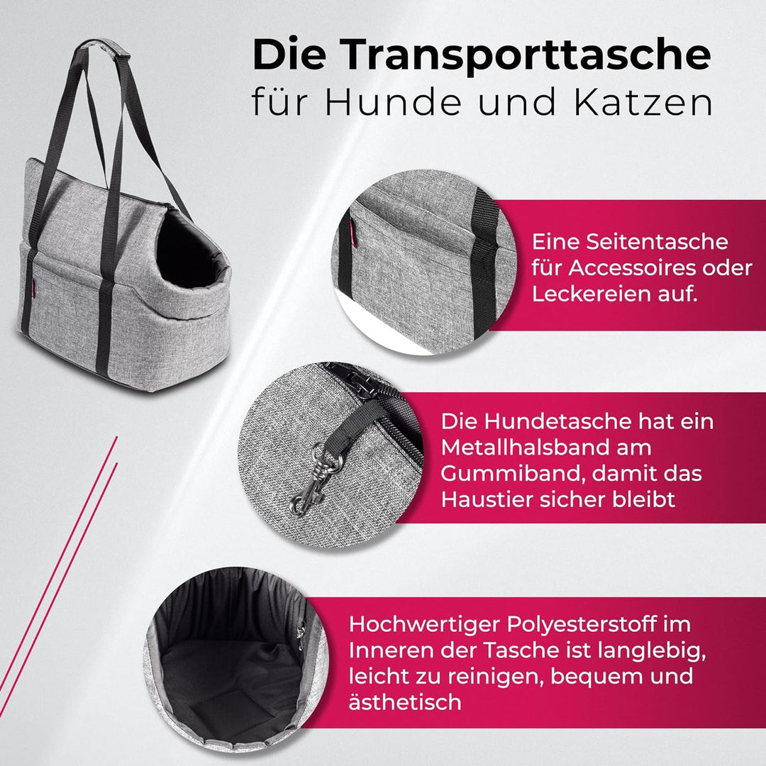 BOUTIQUE ZOO Hundetasche - Grau, M bis 10 kg - Tragetasche für kleinen und mittleren Hund, Welpen, K