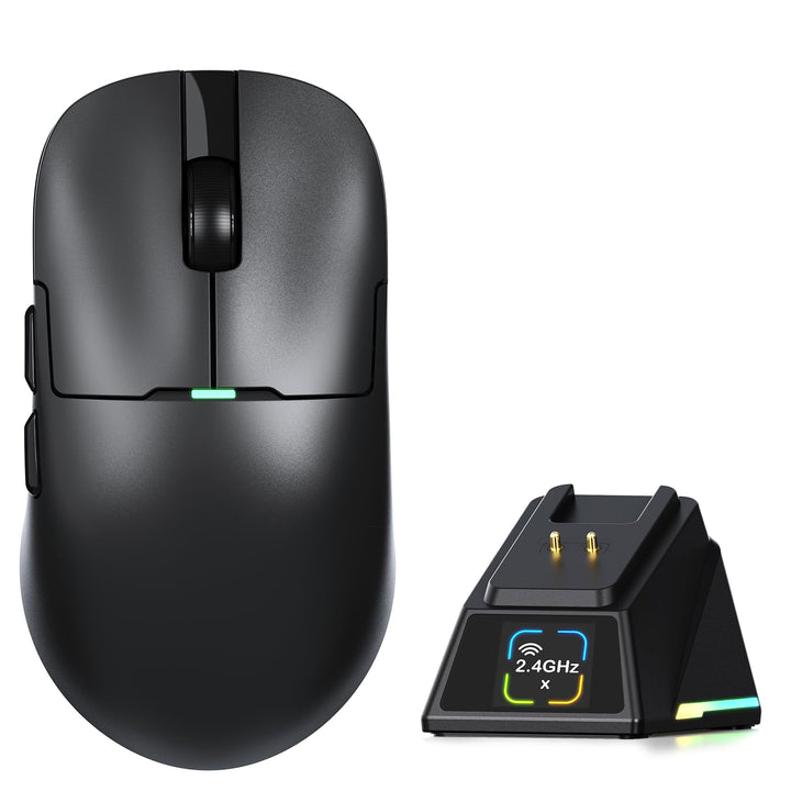 A.JAZZ AJ159P MC PRO Superlight Kabellose Gaming-Maus, RGB Ladedock-Schwarz, Schwarz