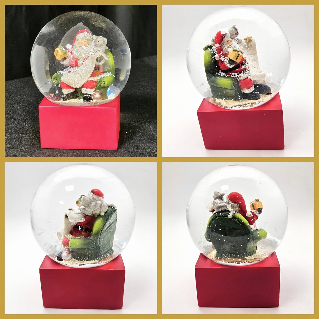 Schneekugel Weihnachten | Weihnachtsmann Geschenkeliste | Sockel rot | Höhe: 12cm Breite 10 cm | 202