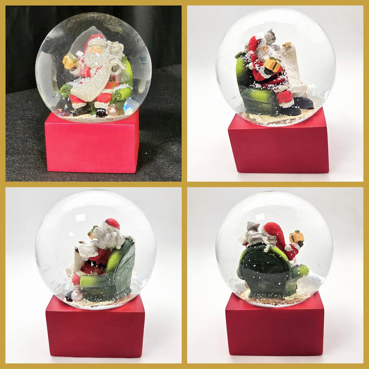 Schneekugel Weihnachten | Weihnachtsmann Geschenkeliste | Sockel rot | Höhe: 12cm Breite 10 cm | 202